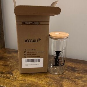 Glass Jar with Bamboo Lid and Floral Design